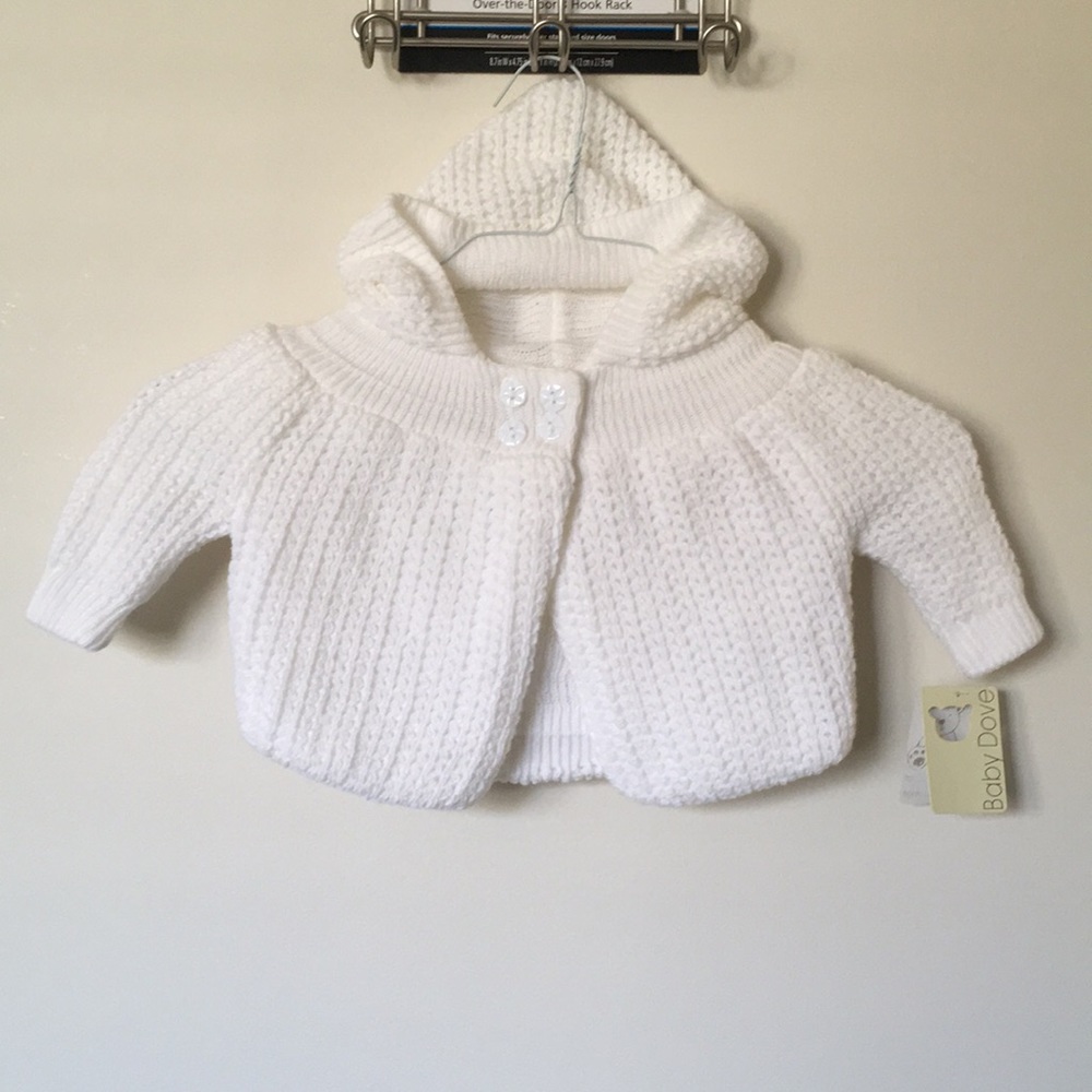 White Infant knitted cover with hood